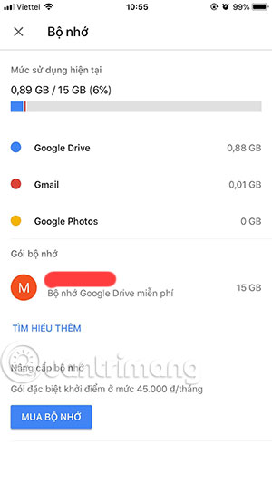 Cách xem dung lượng Bán Google drive one không giới hạn dung lượng Unlimited trên iphone (2)