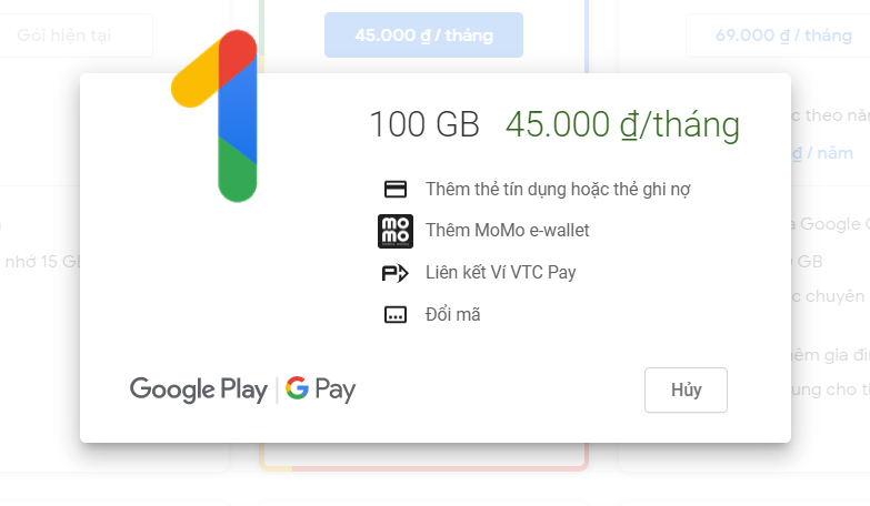 Gói lưu trữ Mua Drive one không giới hạn dung lượng google one (1)